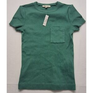 NWT Madewell women's green ribbed crewneck pocket tee XS 100% Cotton